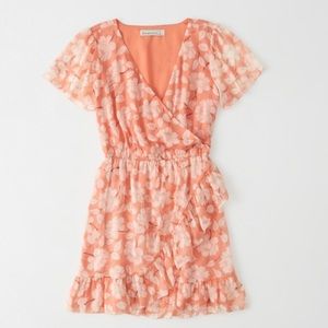 Wrap front ruffle pink floral dress